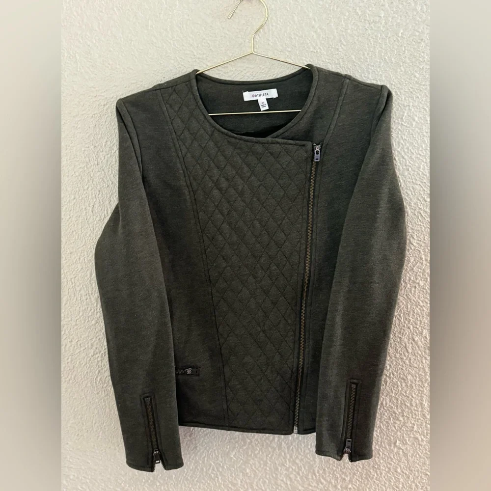 Athleta Belvedere Moto Jacket In Olive Green Size Medium - Picture 2 of 6